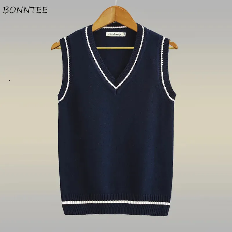 Men's Vests Men V-neck Sweater Vest Plus Size S-5XL Sleeveless Jumper Preppy Style Couple Slim Fit Knit Tops Autumn Classic Korean All-match 231023