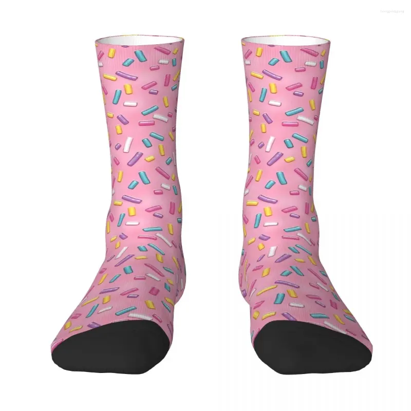 Herensokken Zoet Roze Donut Sprinkles Sok Heren Dames Polyester Kousen Aanpasbaar Hip Hop