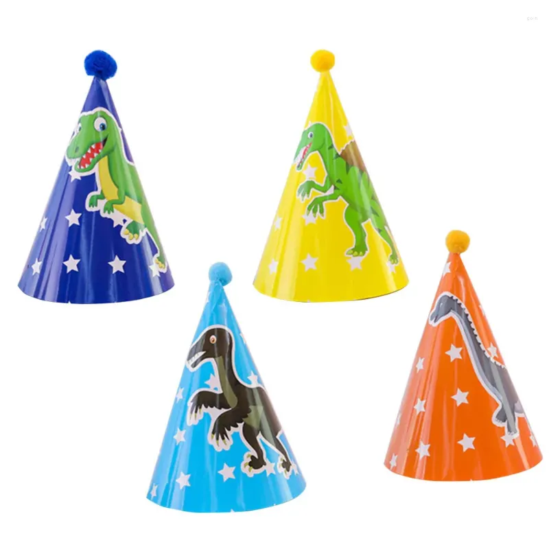 Party Hats 4pcs Theme Birthday Paper Cone Hat Decoration Supplies (Tyrannosaurus Beipiaosauru