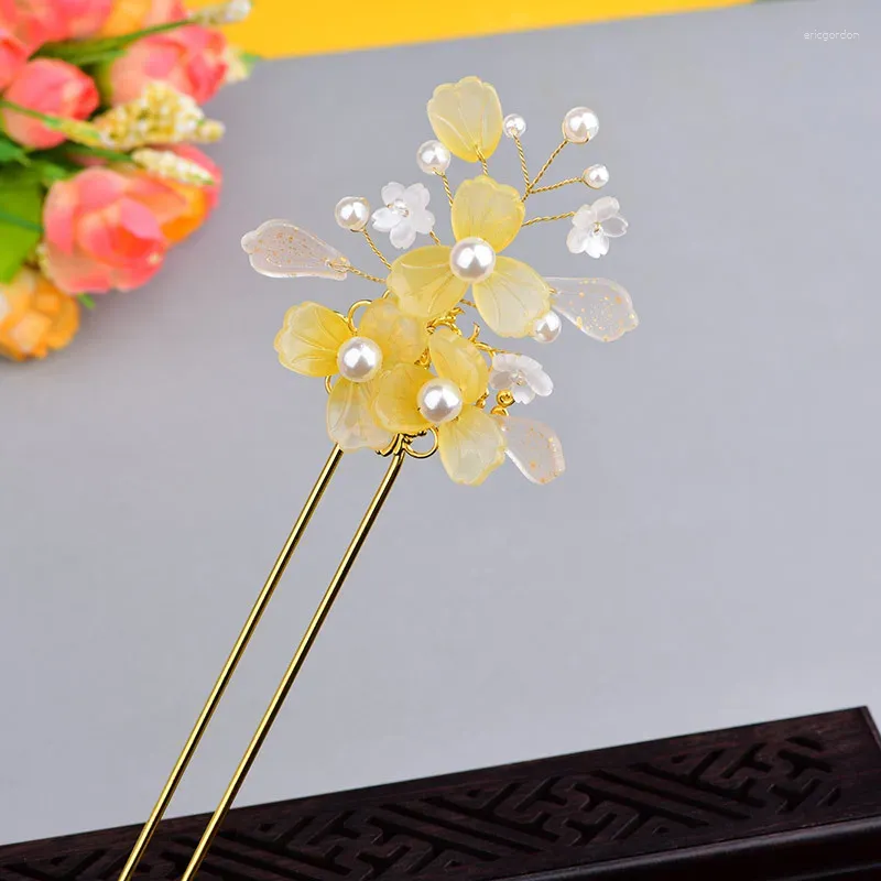 Hair Clips Design Sense Vintage Coloured Glaze Synthetic Flower Step Shake Premium Texture Pearl Crystal U Type Jewelry