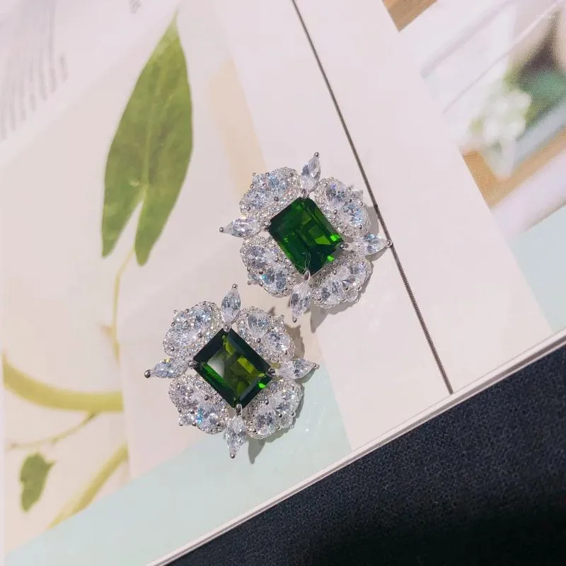 Brincos de garanhão HT sólido 925 prata esterlina natureza verde diopside 4.7ct pedras preciosas para mulheres presentes de aniversário finos