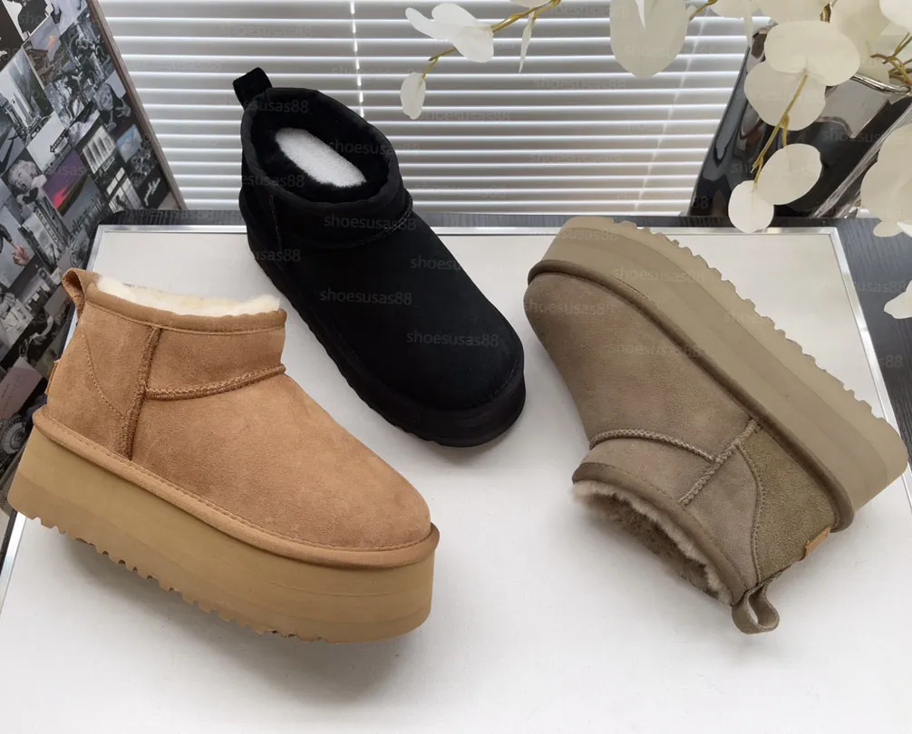 Botas clásicas con plataforma Dipper, botas de nieve Ultra Mini para mujer, botines de diseñador australiano, botines de piel negra, castaño, zapato cálido Tasman