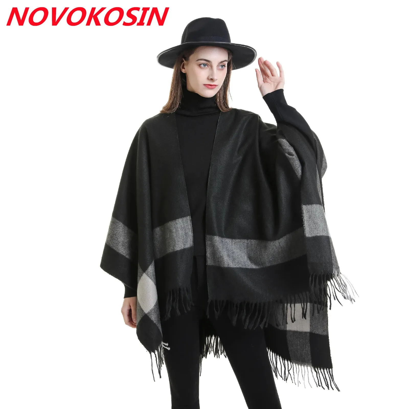 Women's Cape 36 Gradient Colors Shawl Capes Printed Plaid Cardigan Loose Poncho Blanket Women Faux Cashmere Cloak Big Pendulum Out Streetwear 231023