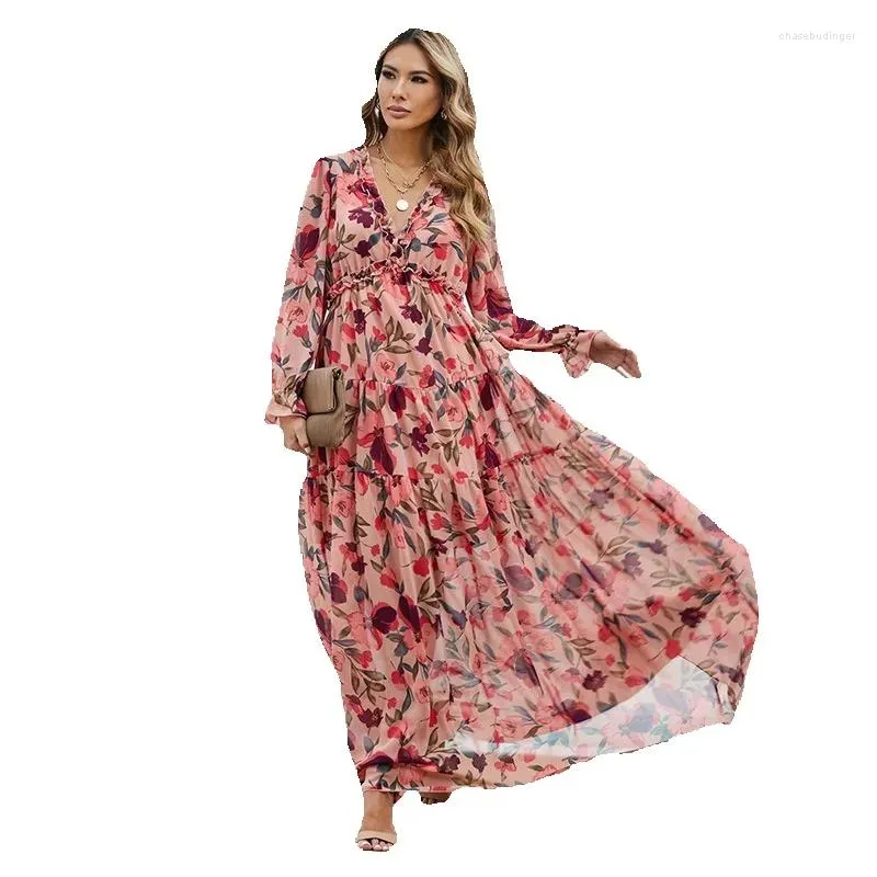 Stage Wear Tulle Robe florale pour les femmes Coupe ample Casual Jupe longue en mousseline de soie droite 613415