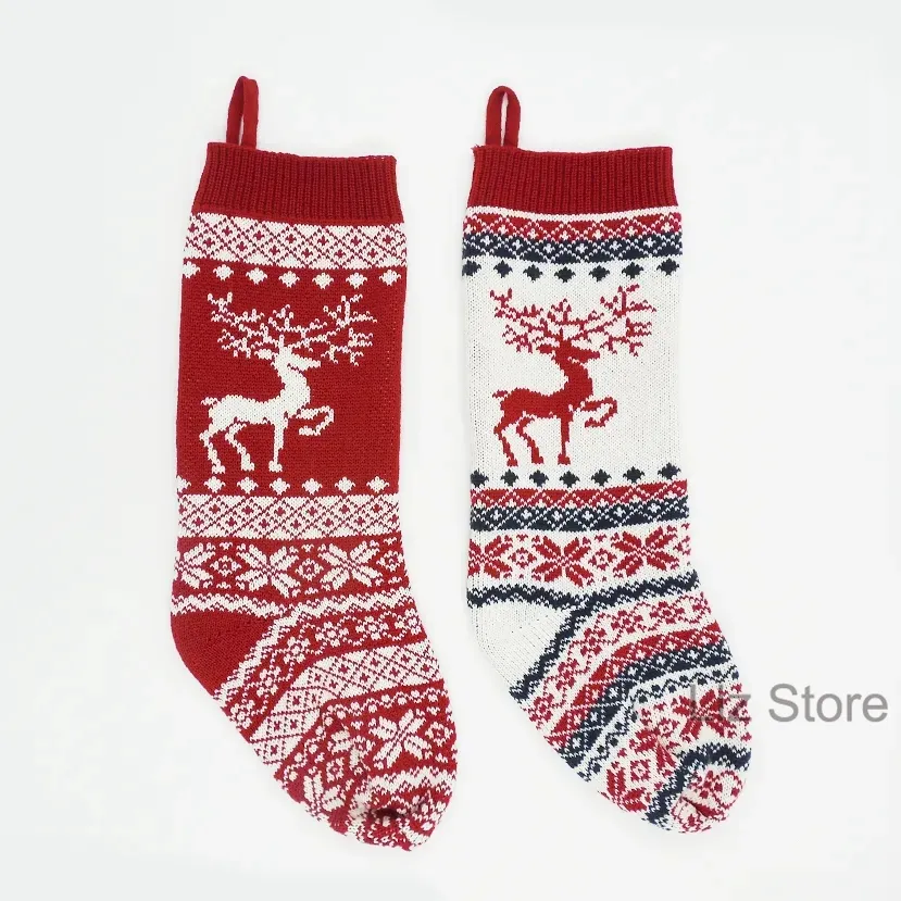 Julgran Sock Santa Claus Candy Gift Socks Snowflake Elk Mönster Decoration Pendant Xmas Party Hanging Decor Supplies Th1210