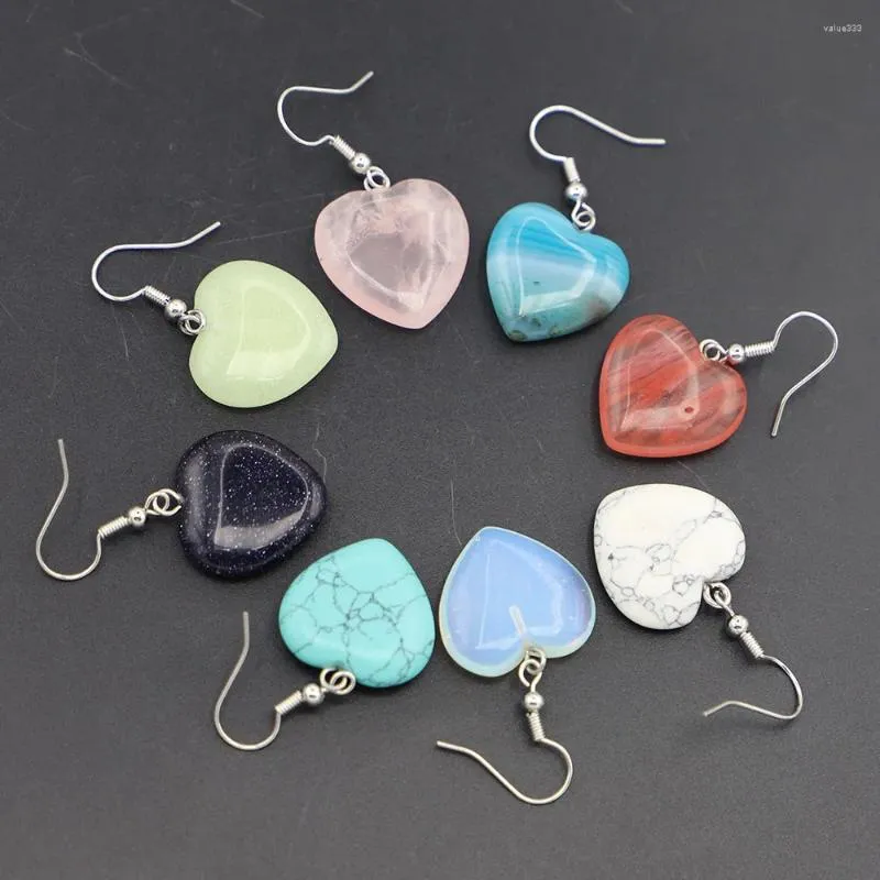 Boucles d'oreilles en peluche verte naturelle pendentif cardiaque en pierre rose quartz opale cristal femmes bijoux de mariage 1pair en gros