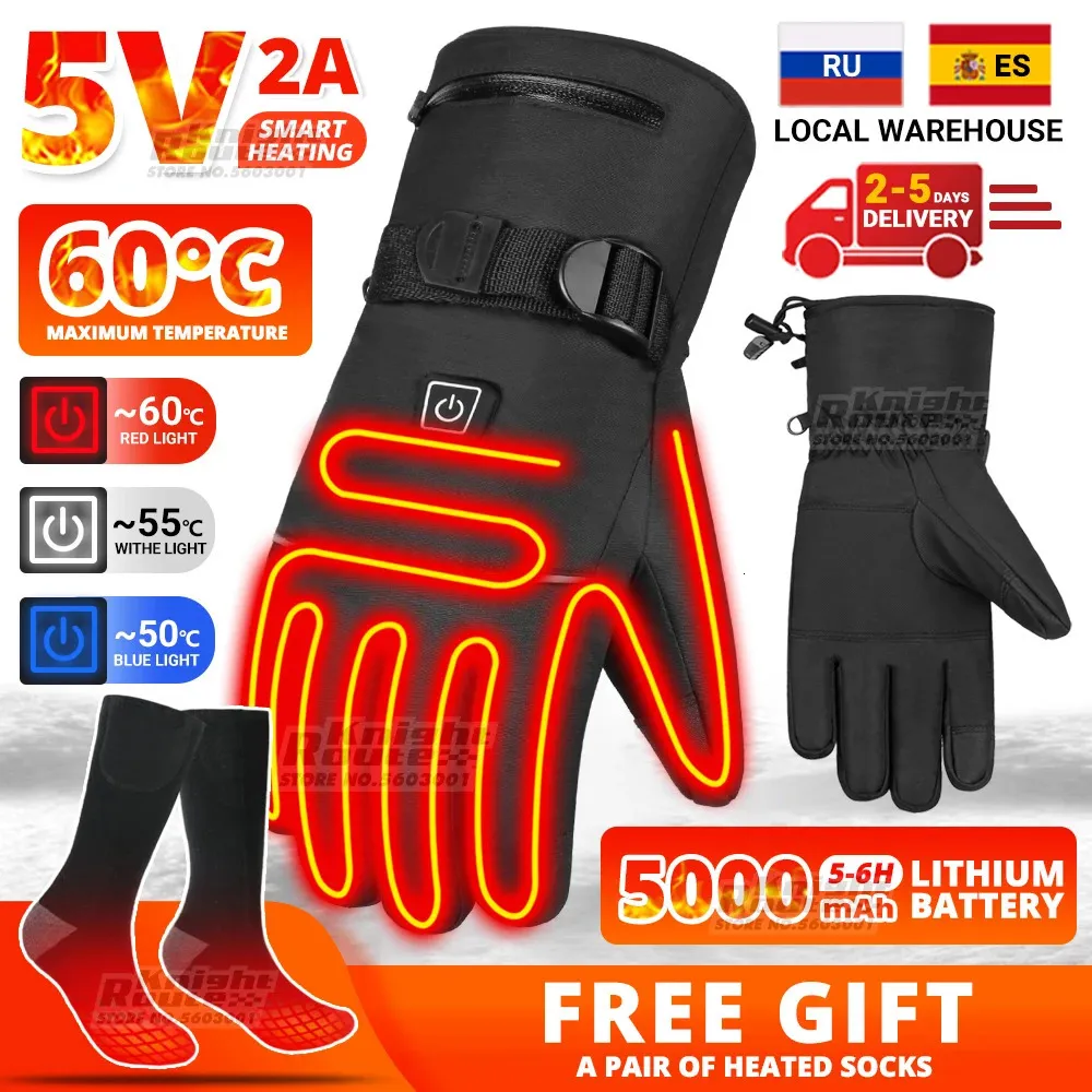 Guanti a cinque dita Guanti invernali per uomo Snowboard Donna Touchscreen USB Guanti riscaldati Campeggio Resistente all'acqua Escursionismo Sci Moto Guanti da moto 231023