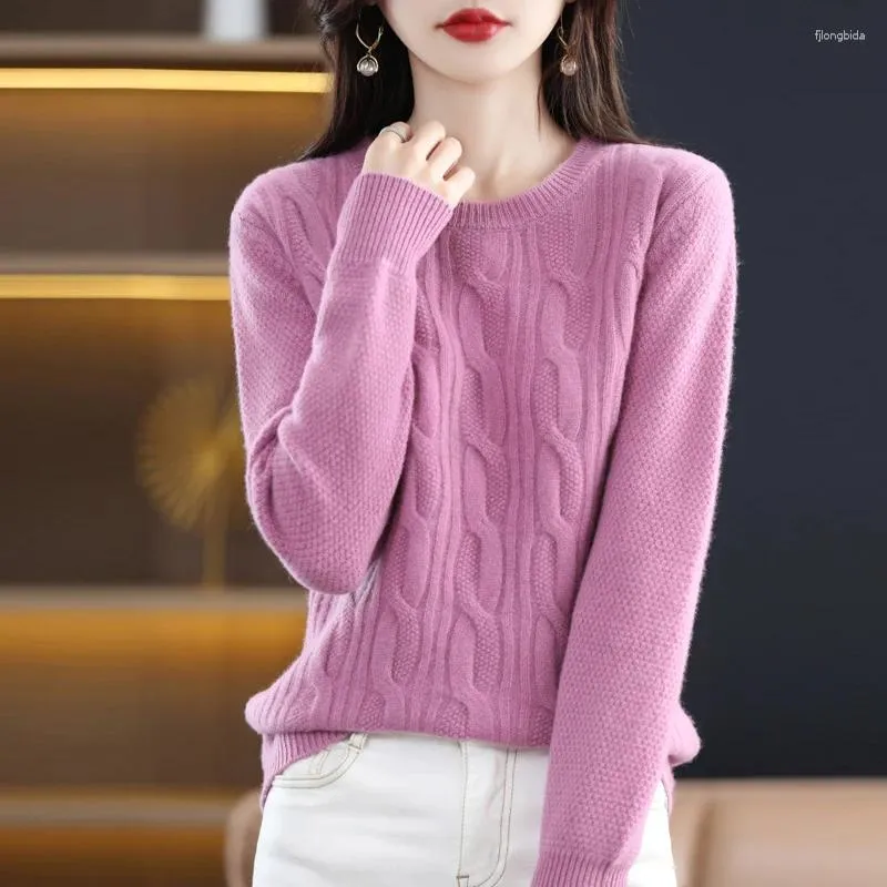 Kvinnors tröjor Autumn och vinterkassemir tröja o-hals långärmad koreansk version Lossa ren ullstickning