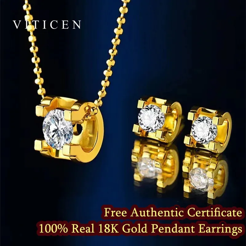 펜던트 목걸이 Viticen Real 18K Gold AU750 펜던트 목걸이 귀걸이 다이아몬드 빛나는 선물 여성 아내 231020