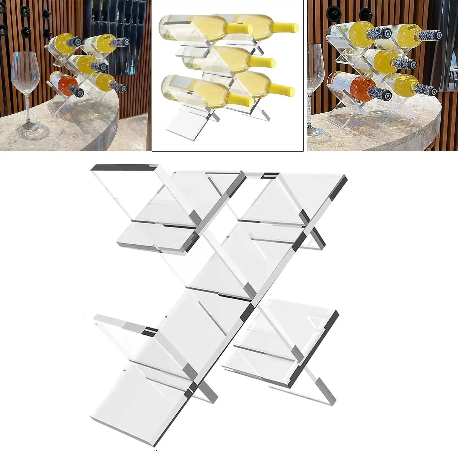  Standing Countertop Rack, 5 Bottles Holder Transparent Modern Organizer Lattice Stand for Champagne Cabinets