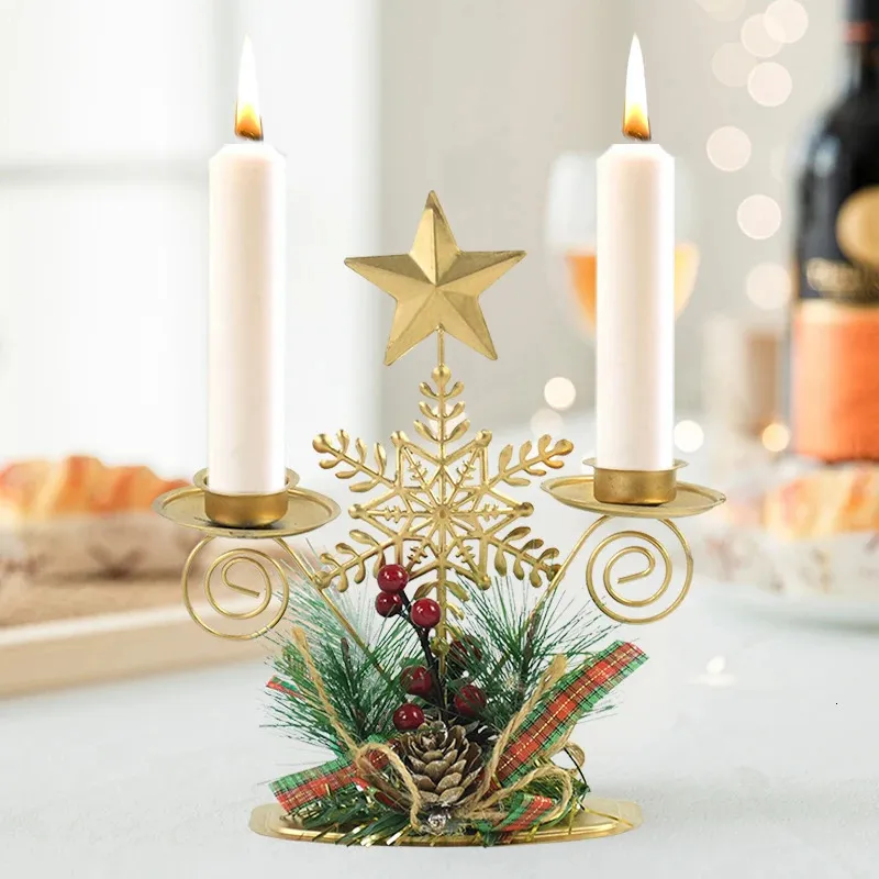 Candle Holders Christmas Golden kutego żelaza świecznika Święta Święta płaszcz śnieżny gwiazda Elk Holder Ozdoby Ozdoby Xmas Decor