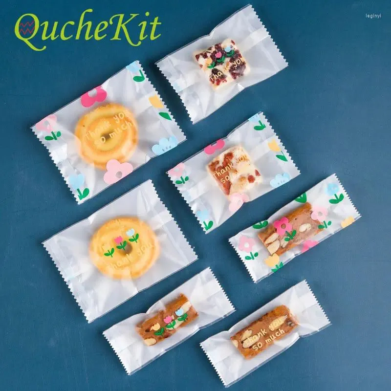 Cadeau cadeau 100 / 200pcs Sac de sceau de fleurs Nougat Biscuit Cookie Candy Cuisson Sacs d'emballage alimentaire Boulangerie Fête de Noël Fournitures Fournitures