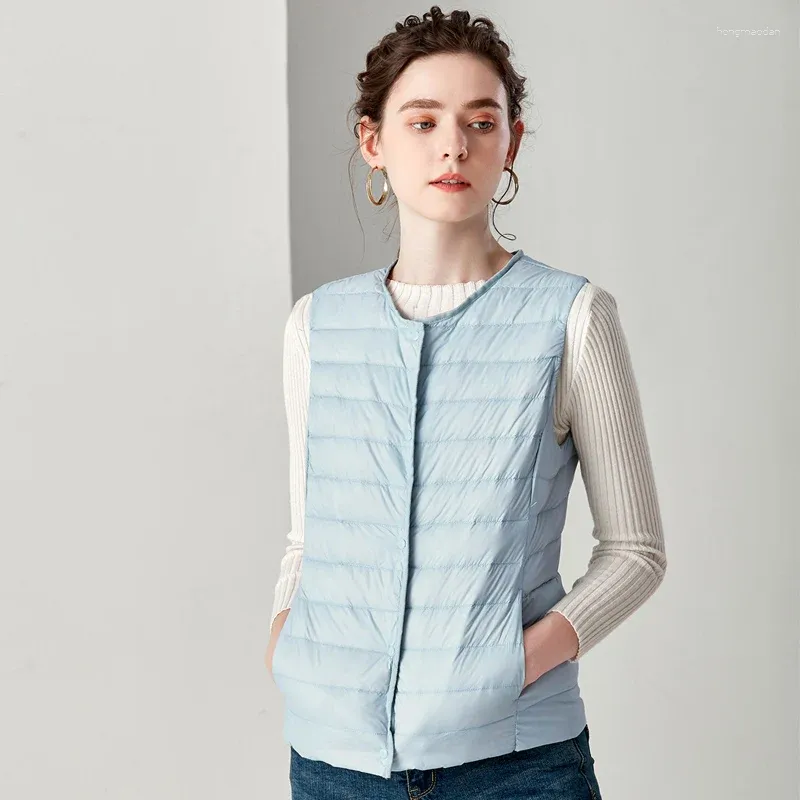 Ailegogo – gilet de canard blanc décontracté pour femme, veste Ultra légère, col rond, sans poids, manteau d'extérieur, vêtements d'extérieur, hiver