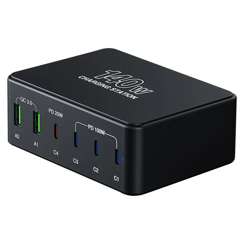 H118 140W Multi-Port Desktop Charger PD Fast Charging Station for Cell Phones, Laptops Charger, 4 Type-C+2 USB-A - US Plug