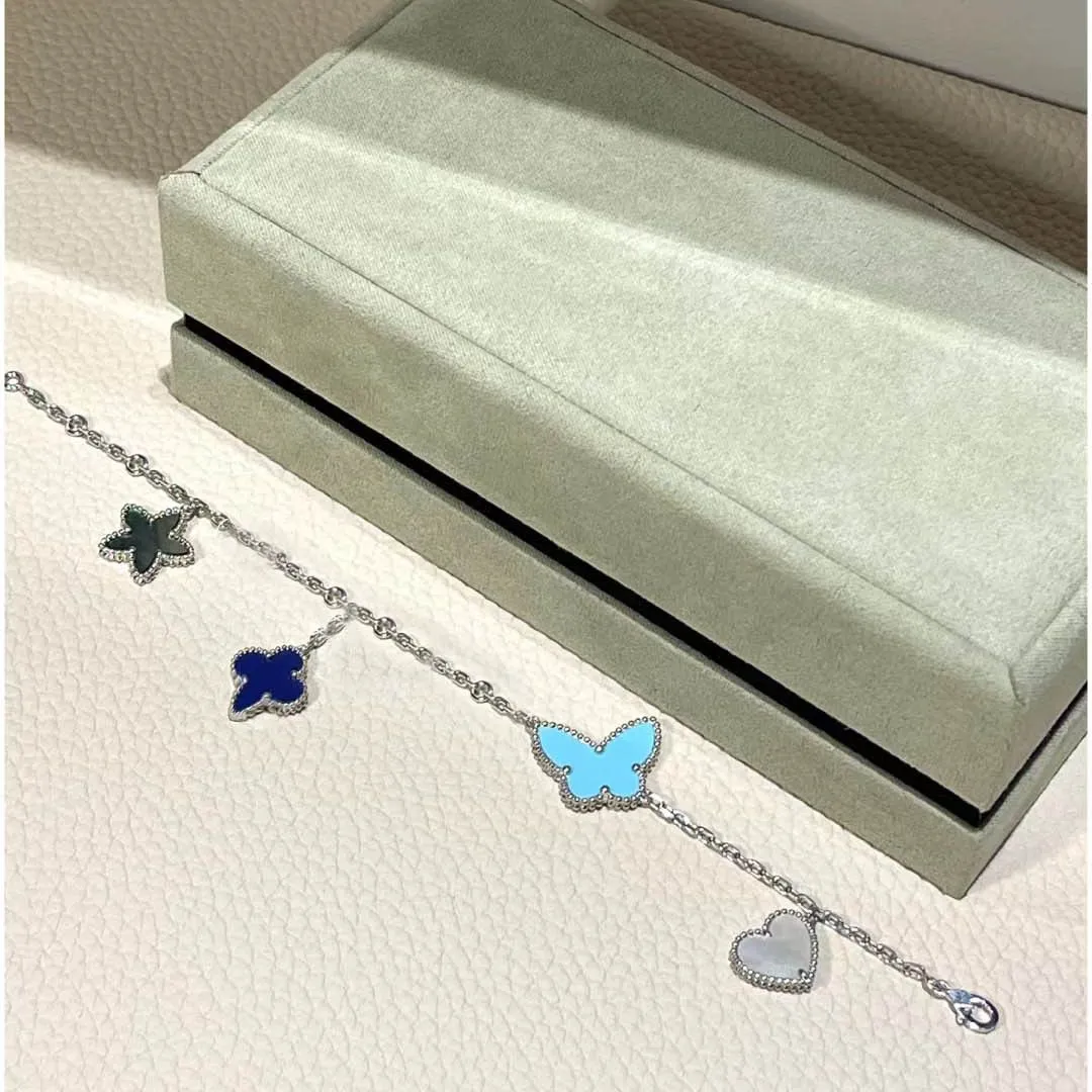 Luxury Brand Clover Designer Armband smycken Silver Blue Stone Fjäril Love Heart Star Flowers Limited Edition Bangle Armband Christmas Gift