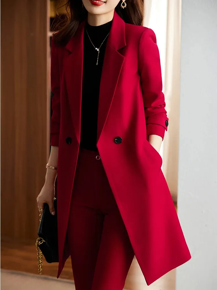 Womens Suits Blazers Womens Pant Suits Work Business Coat Wear Red Blue  Black Long Blazer Set Female Office Ladies Overcoat And Trouser231023 From  Mang04, $29.84