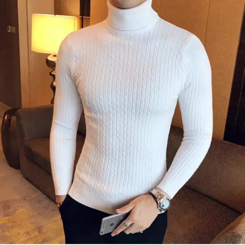 Męskie swetry koreańskie szczupły kolor Turtleeck Sweater męski zimowy długi rękaw ciepłego dzianina Sweatek