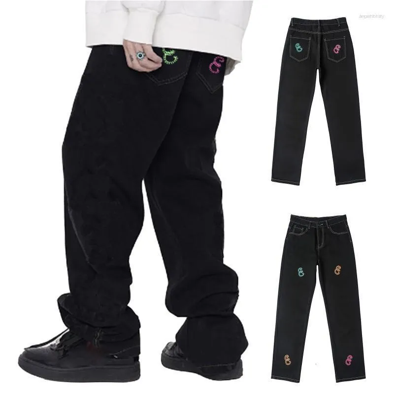 Jeans pour hommes hommes hommes sauvage tendance numéro imprimé taille moyenne harajuku pantalon en denim droit tenue quotidienne décontracté pantalon noir pour