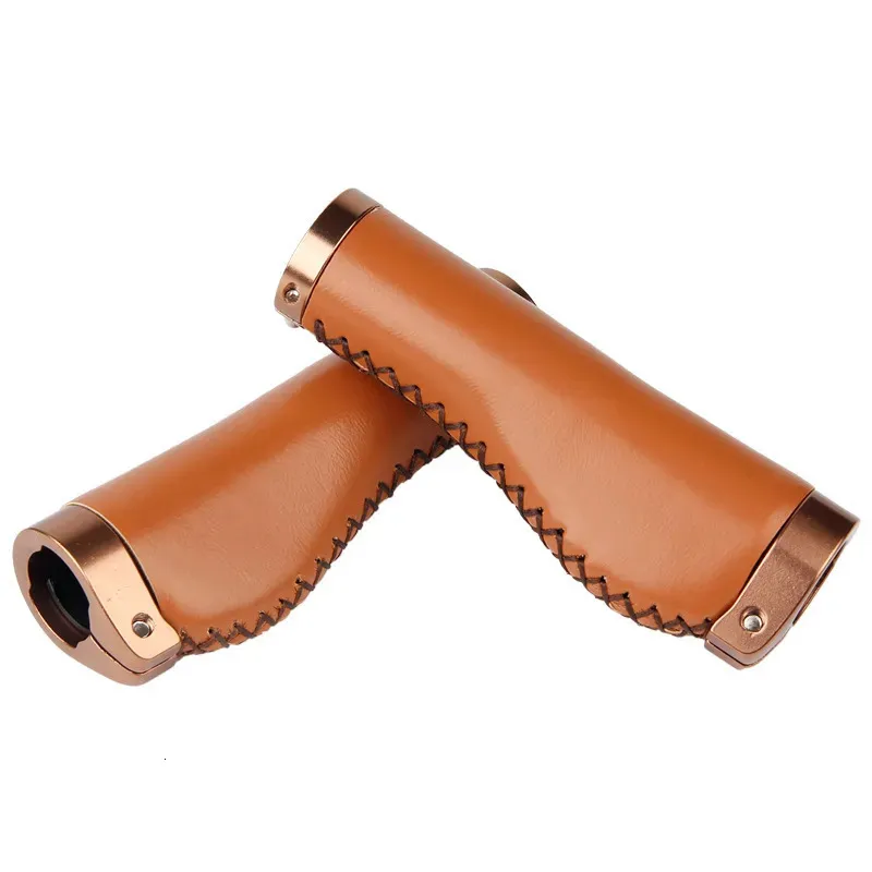 Bike Handlebars Components MTB Cowhide Grip Bike Retro Bicycle Handle Grips Bicycle Handlebar PU Leather Steering Wheel Bicycle Lock on Vintage Alloy Grip 231023