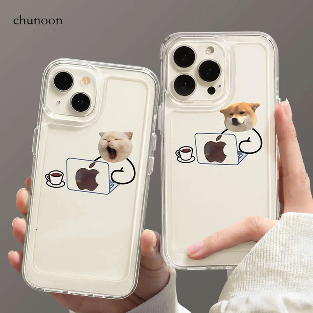 Pareja Creativa Trabajo Gato Perro Adecuado para Apple 13promax Funda para teléfono Iphone 15pro Transparente 13