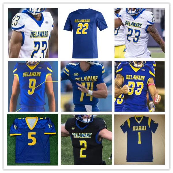 Delaware Blue Hens College voetbalshirt Ryan O'Connor Zach Marker Marcus Yarns Kyron Cumby Jourdan Townsend Chandler Harvin Tyron Haring Chase McGowan Taylor 4X