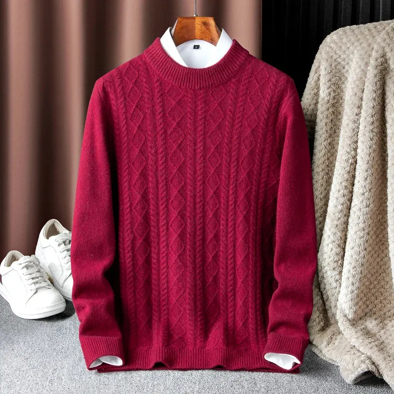 Herrtröjor Ankomst Autumn Winter Högkvalitativ 100% kashmir tröja herrens ungdom Fashion Color Block Knitwear Förtjockad trendstorlek S-6XL 231023