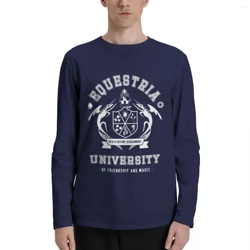 Men's Polos Equestria University Long Sleeve T-Shirts Boys White T Shirts Tops Custom Shirt Funny Black For Men