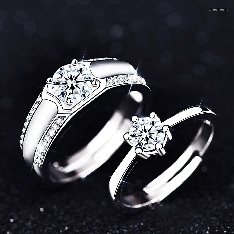 Cluster Rings Trendy Zircon Couple Ring For Women Men Open Adjustable Crystal Engagement Wedding Band Bridal Jewelry Accessories Anillos