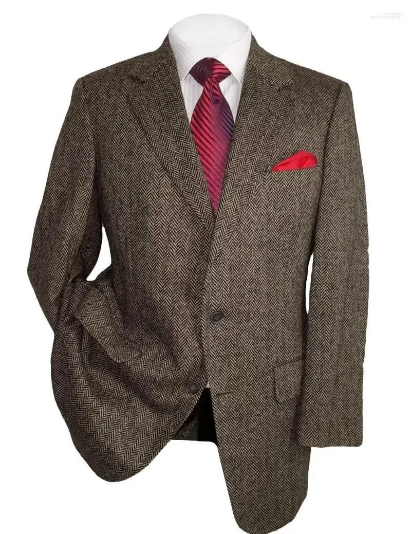 Abiti da uomo Uomo 1 pezzo Abito vintage da uomo Giacca in tweed a spina di pesce Slim Fit Blazer 2 bottoni Cappotto da smoking casual retrò per matrimonio Nero