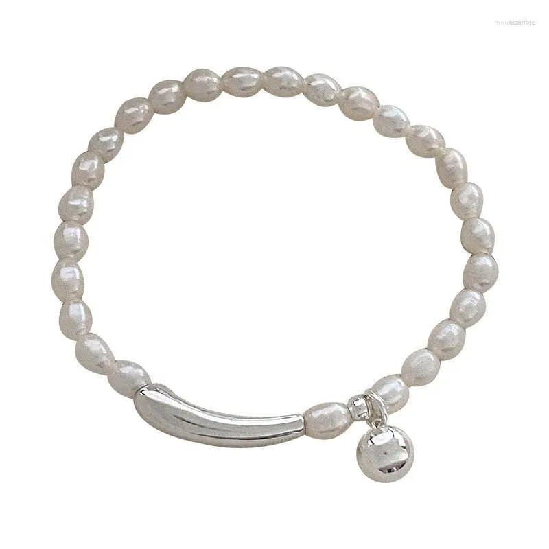 Link Armbänder S925 Sterling Silber Natürliche Süßwasser Perle Kugel Perlen Armband Tropfenförmige Ellenbogen Splitter