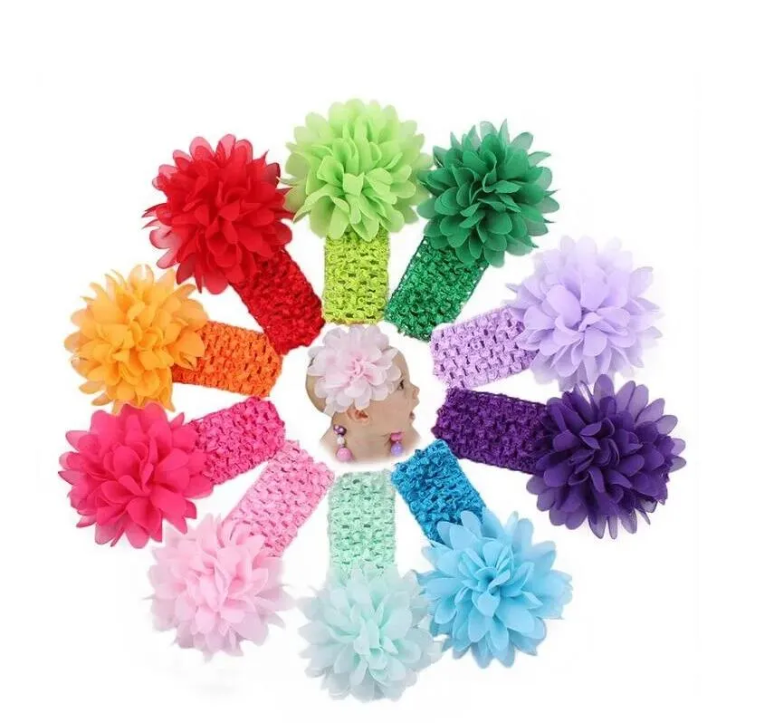 10pcs/lot Baby Girls Headband Toddlers Kids Infants Crochet Weave Hairband Chiffon Flowers Headbands Children Hair Accessories