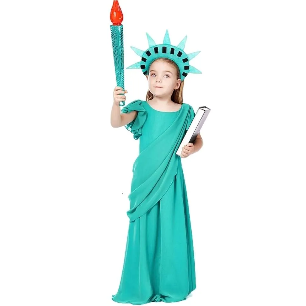 Costume di Halloween Costume da donna di design per bambini Costume da dea americana della libertà Cos Abito da ragazza greca antica Abito da abito romano antico Costume di Halloween