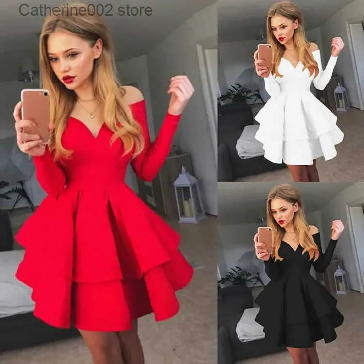 Abiti sexy urbani 2023 Nuova spalla elegante Celebrity Runway Party Dress Donna Abbigliamento da lavoro Business Ruffles A-line Midi Club Abiti Donna T231023