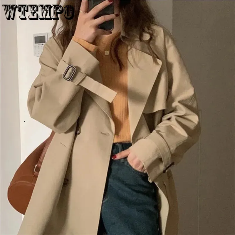 Mulheres Trench Coats Chic Turndown Collar Belt para Mulheres Outono Double Breasted Jaqueta Mulher Estilo Coreano Solto Windbreaker Feminino 231023