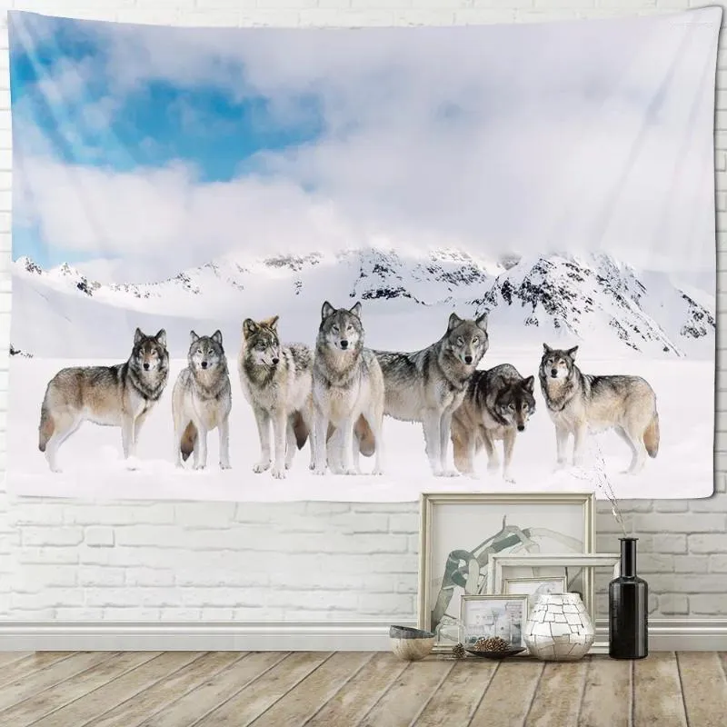 Tapisseries enneigées montagne loup saint animaux tapisserie chambre salon décoration tenture murale motif fond hommes