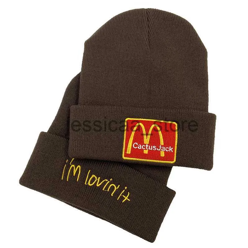 인색 브림 모자 New Travis Scotts McDonalds 공동 브랜드 겨울 울 모자 선인장 잭 따뜻한 니트 모자 J231023