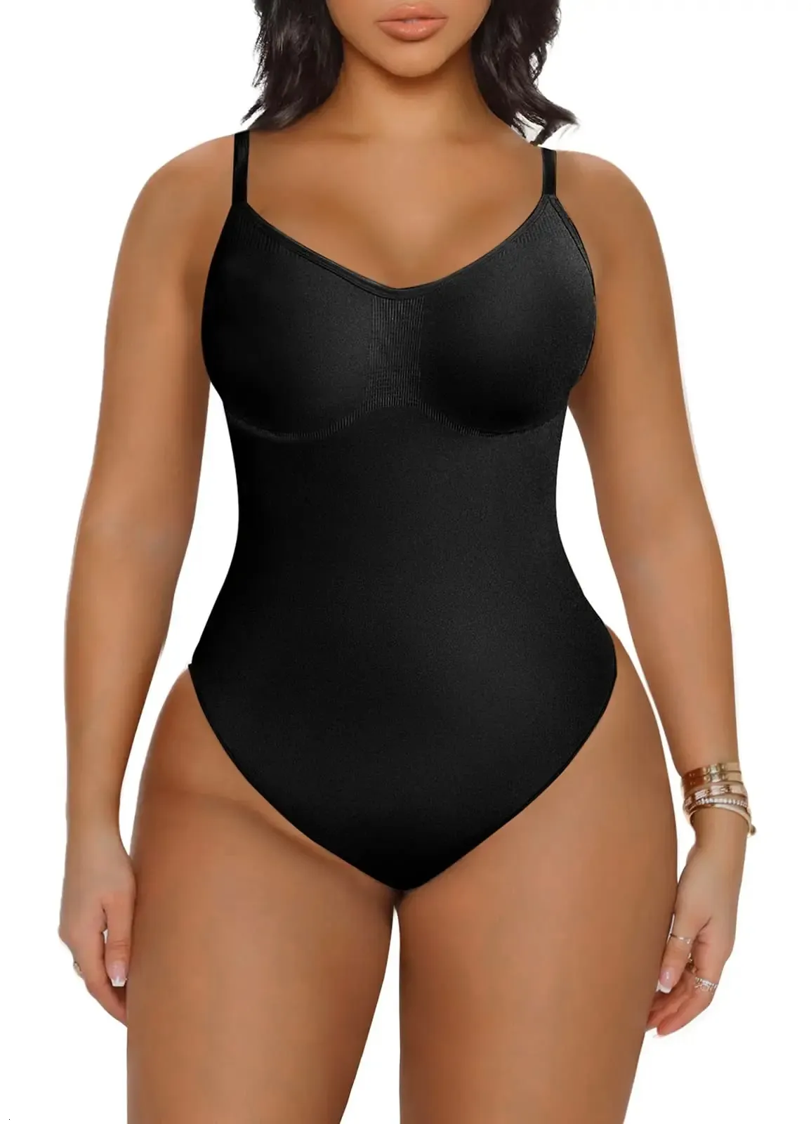 Mulheres Shapers Pop V Neck Spaghetti Strap Bodysuits Compressão Body Suits  Open Crotch Shapewear Slimming Shaper Smooth Out Bodysuit 231021 De $48,57