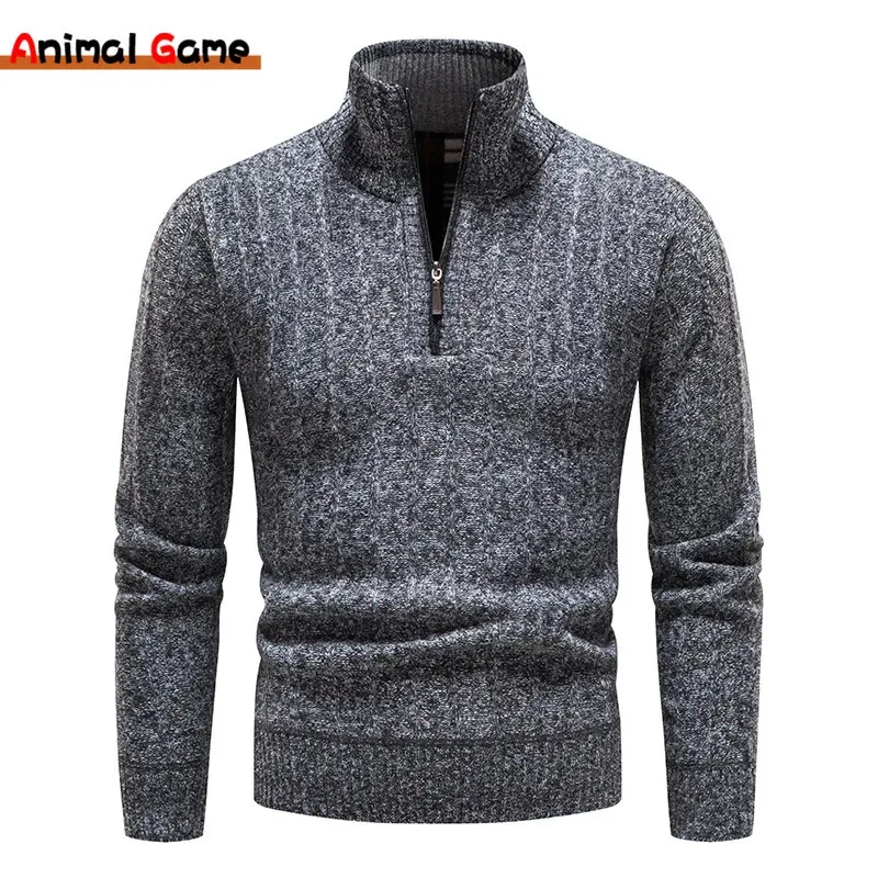Suéter masculino outono lã mais grossa suéter zíper gola alta pulôver quente qualidade masculina slim malha suéter de lã para inverno s-xxl 231023