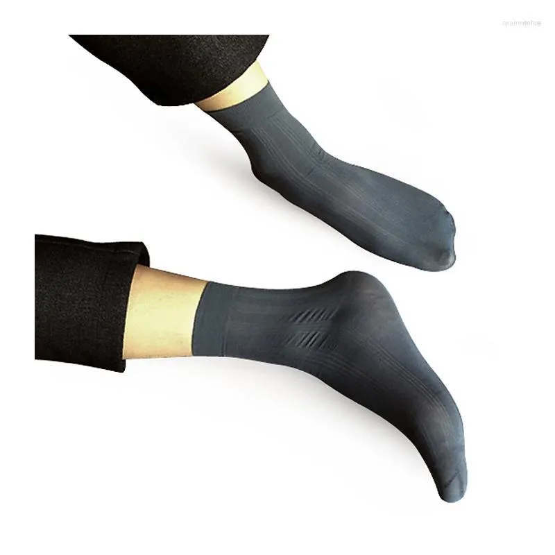 Erkek Çoraplar Erkekler Erkek Elbise Takım Silk Sox Sheer Yüksek Kaliteli Elastik Seksi Erkek Çizgili İnsan İçin Siyah Gri