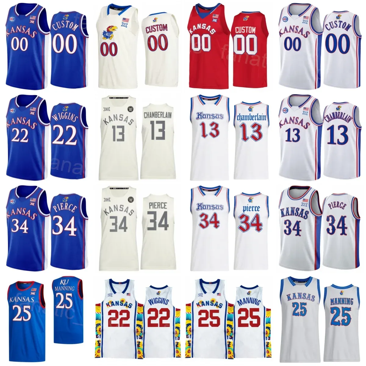 Kansas Jayhawks College Jersey Basketball 4 Sherron Collins 25 Danny Manning Wilt Chamberlain 13 Paul Pierce 34 Andrew Wiggins 22 Joel Embii