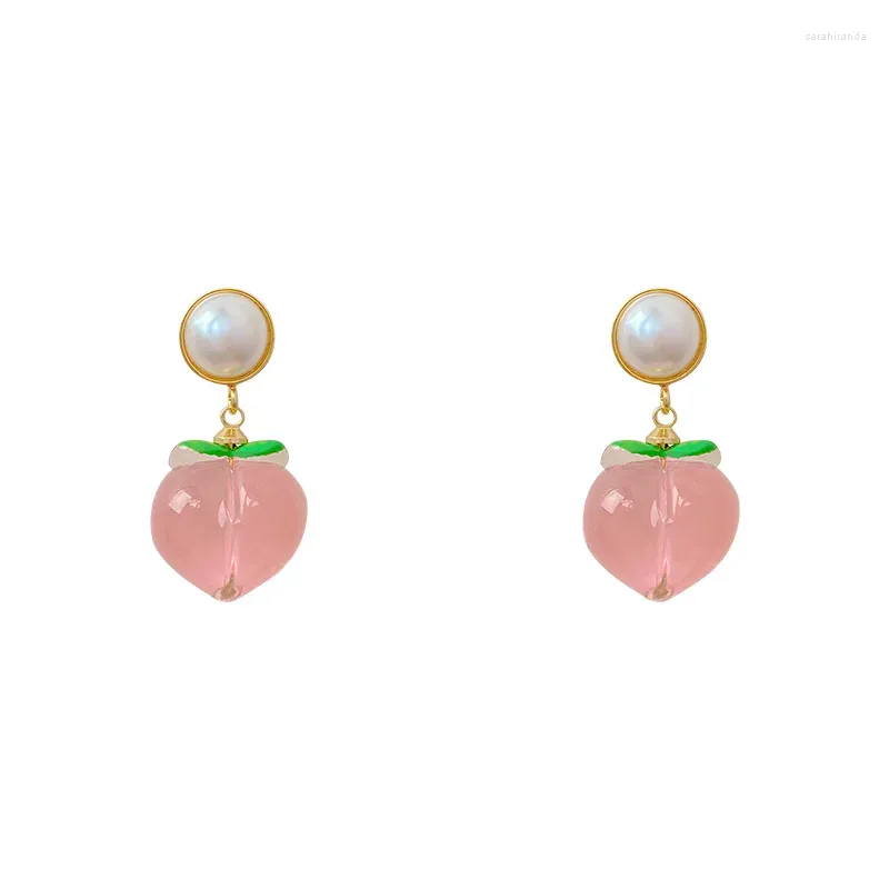 Pendientes de tuerca para mujer, Súper Hada, Perla de melocotón rosa dulce, temperamento ligero de lujo, joyería que combina con todo, tendencia de regalo, 2023