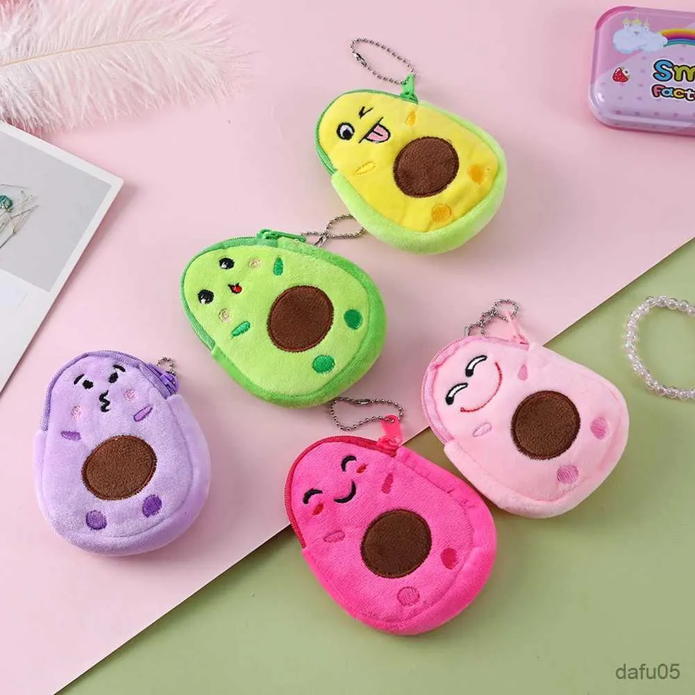 5-Piece Mini Avocado Plush Purses - Cute Cartoon Coin Purses Key Cases For Women & Girls