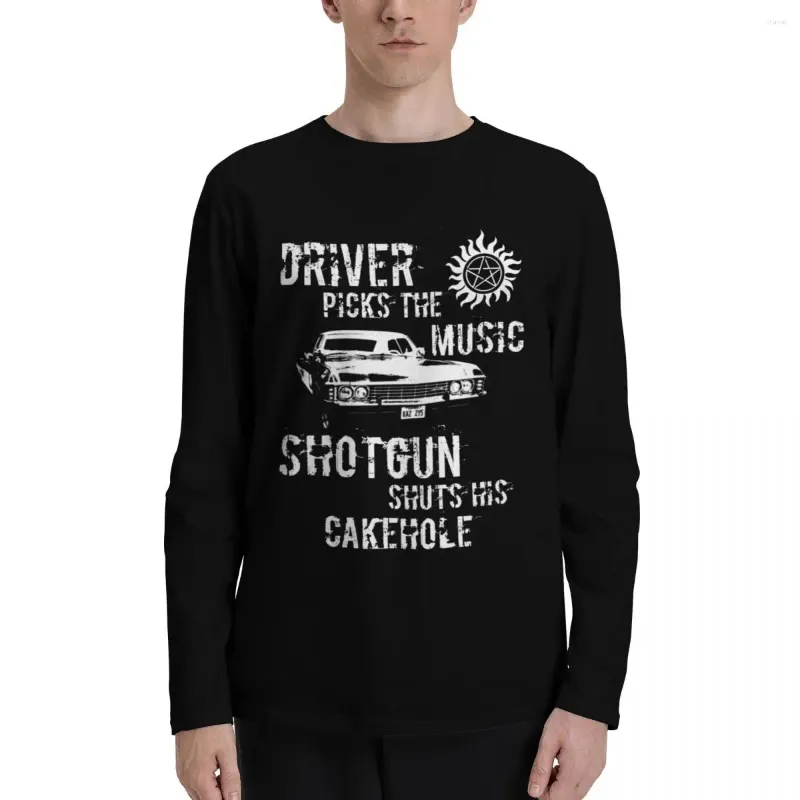 Men's Polos Driver Picks The Music Long Sleeve T-Shirts Funny T Shirts Vintage Clothes Graphic Plain White Men