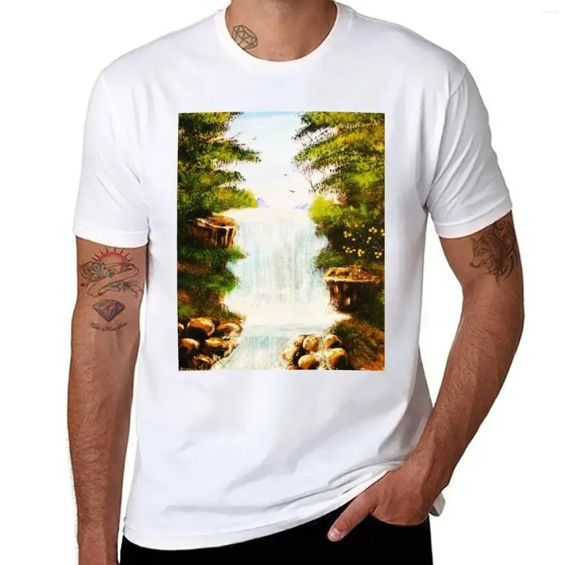 Polo da uomo Serene Waterfall T-shirt estiva Top corta nera T-shirt da uomo