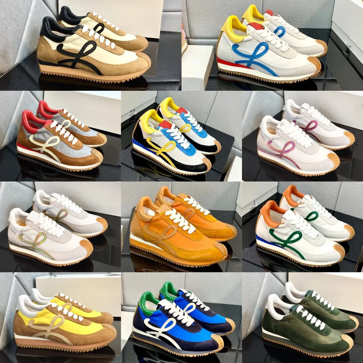 Chaussures décontractées de luxe Forrest Gump Chaussures Hommes Femmes Flow Runner en nylon Daim Lace Up Sneaker Soft Upper Honey Rubber Wave Sole qui se courbe autour