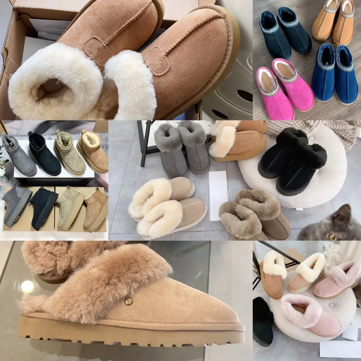 Mode Australie Designer Fourrure Pantoufles Femmes Diapositives Sandales Femmes Chaussures de neige d'hiver Classique Mini Cheville Noir Châtaigne Rose Sandale Baskets Baskets Chaudes Sans Boîte