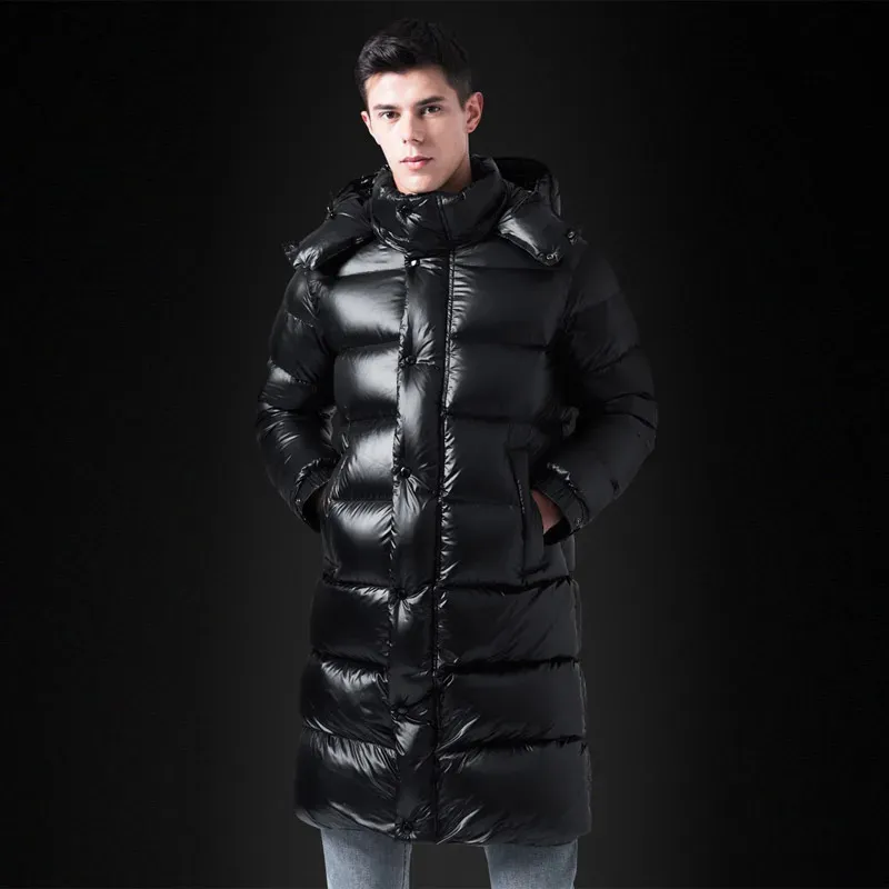 Men's Down Parkas Hommes hiver doudoune hauts hommes vêtements Midi Long brillant épais blanc canard vers le bas manteau mâle chaud à capuche Outtop Veste Homme Z 231023