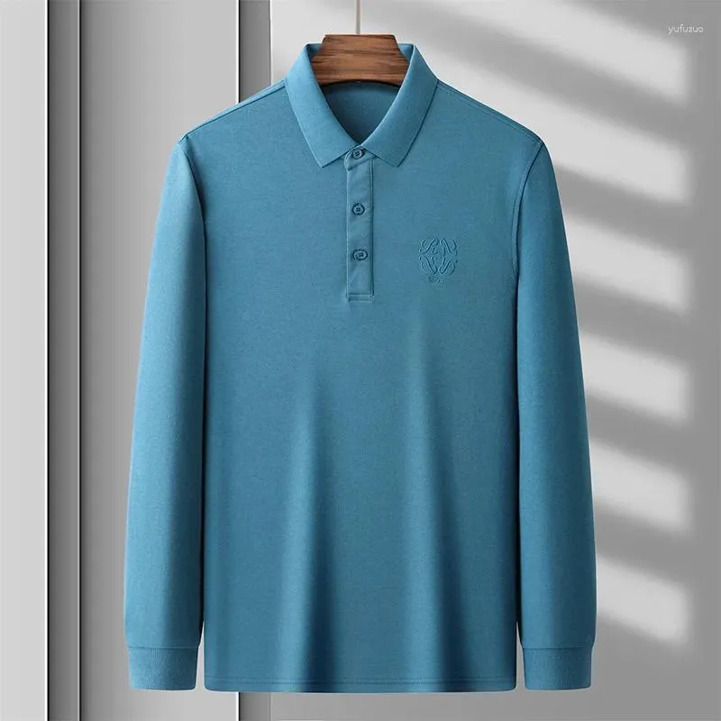 Herrpolos high-end Autumn Clothing Lapel Högkvalitativ långärmad affärsverksamhet Casual Solid Color Polo Shirt Designer Embroidery M-4XL