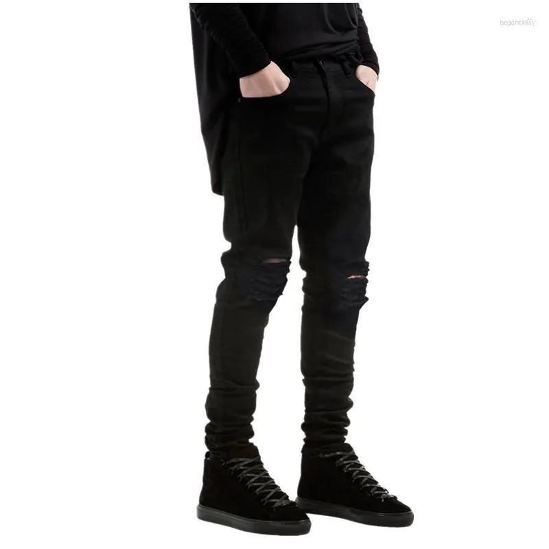 Jeans da uomo Uomo Nero Strappato Skinny Hip Hop Swag Denim Graffiato Biker Joggers Pantaloni Pantaloni firmatiUomo