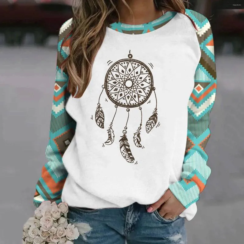 Damen Hoodies Ethnischer Stil Vintage Hoodie Feder 3D-Druck Frauen Boho Streetwear Sweatshirts Übergroßer Pullover Mädchen Harajuku Kleidung